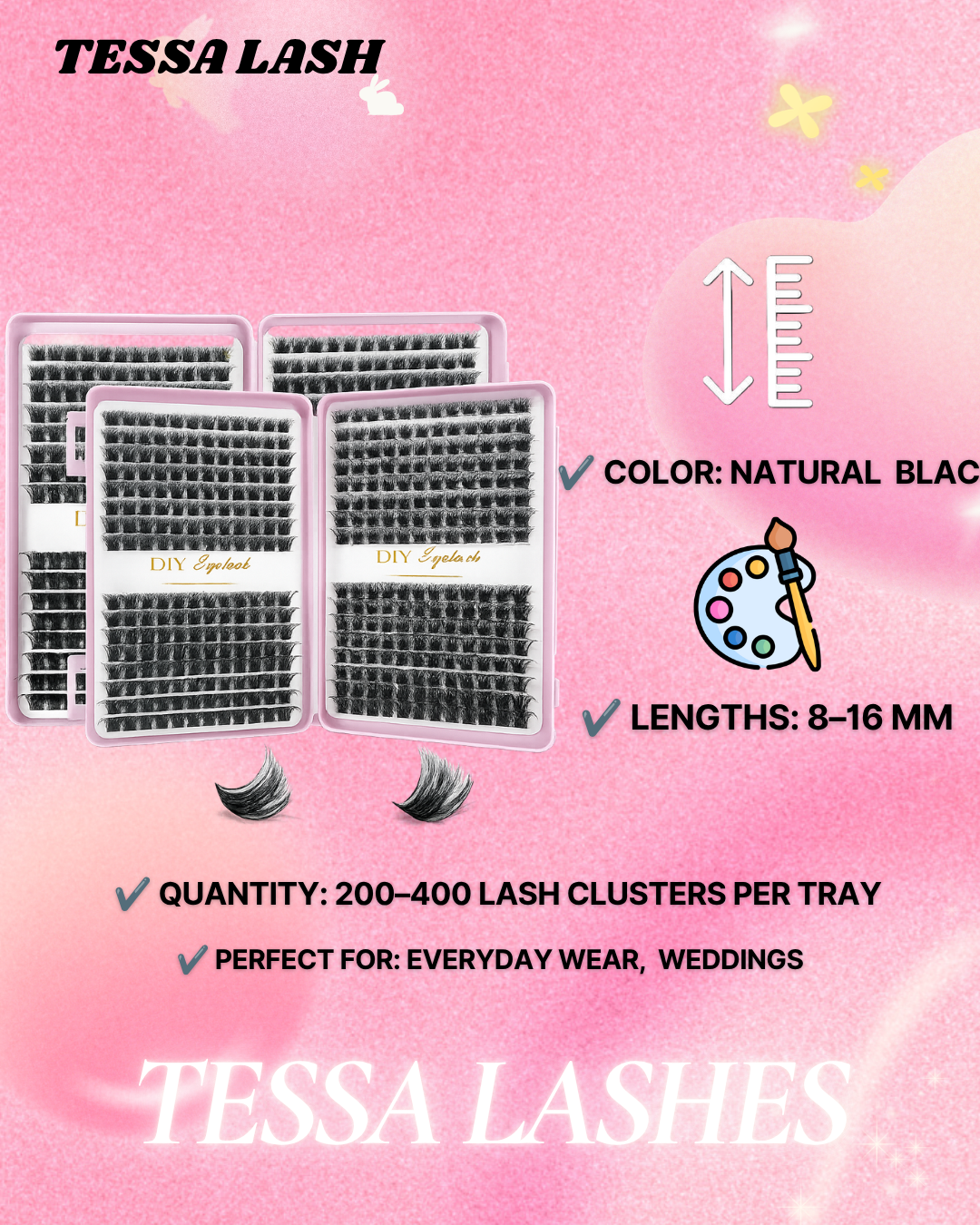 Eyelash Extension Kit 40D Curl Individual TESSA cluster Lashes